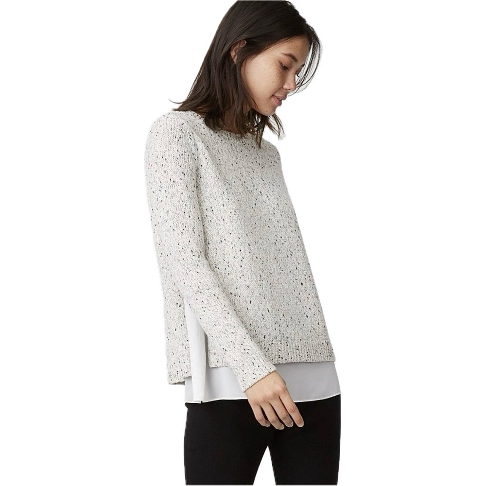 Club Monaco Kaelane Sweater Knit Layer Crewneck Marled Lined White Black Gray XS